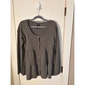 Take Out Womens Gray Tiered Babydoll Cardigan Sweater Scoop Neck Long Sleeve L